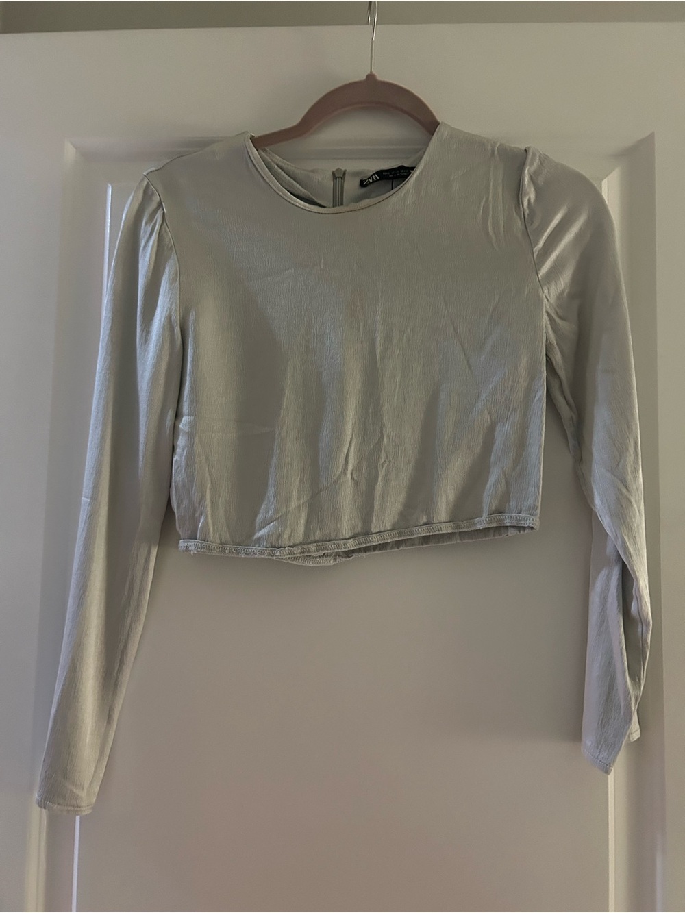 Zara Silver Long-Sleeve Cropped Top